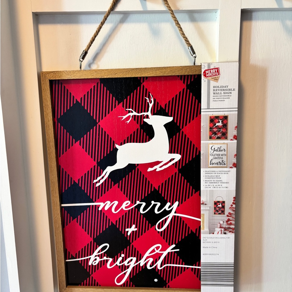 Reversible Fall festive/ Reindeer Plaid Wall Sign